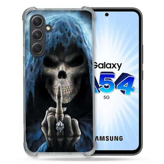 Coque Renforcée En Verre Trempé Pour Samsung Galaxy A54 5G Tete de Mort Doigt