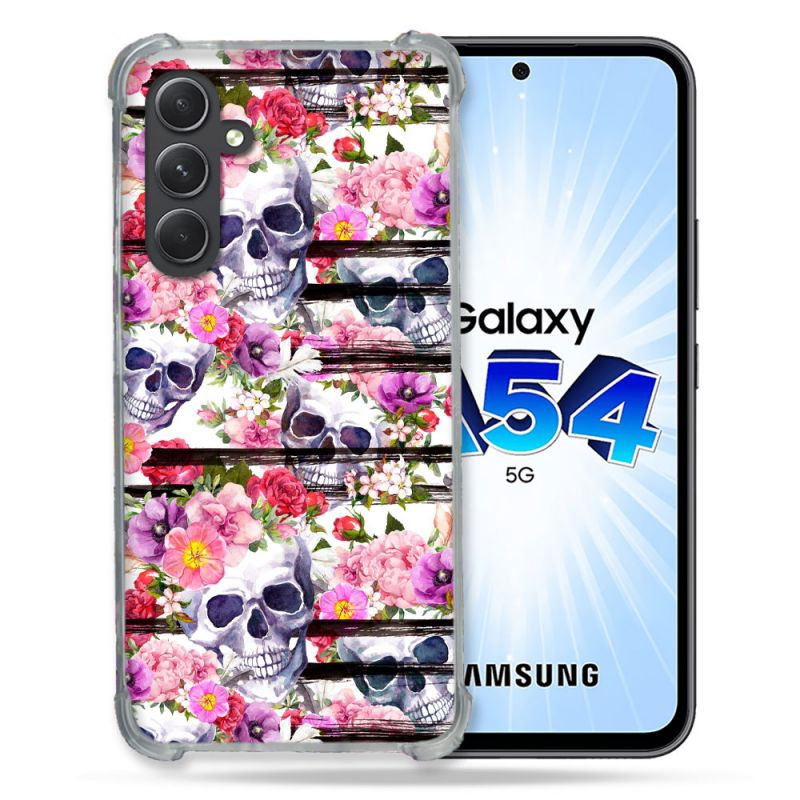Coque Renforcée En Verre Trempé Pour Samsung Galaxy A54 5G Tete de Mort Pattern