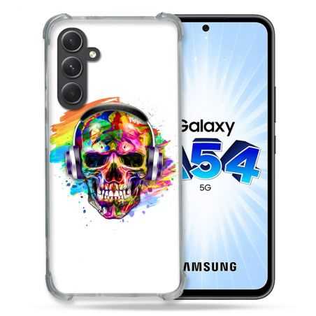 Coque Renforcée En Verre Trempé Pour Samsung Galaxy A54 5G Tete de Mort Tag
