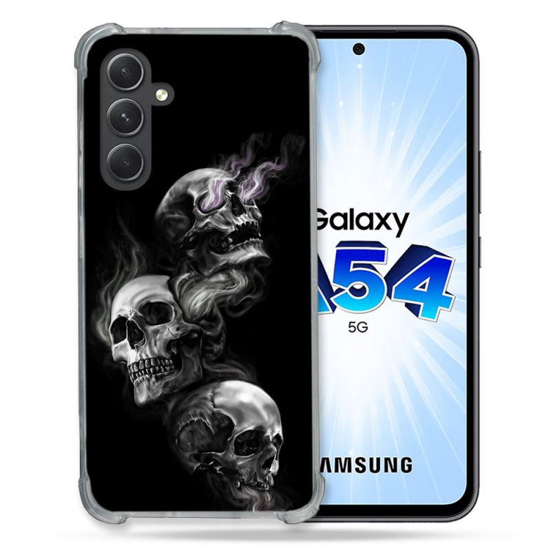 Coque Renforcée En Verre Trempé Pour Samsung Galaxy A54 5G Tete de Mort Triple