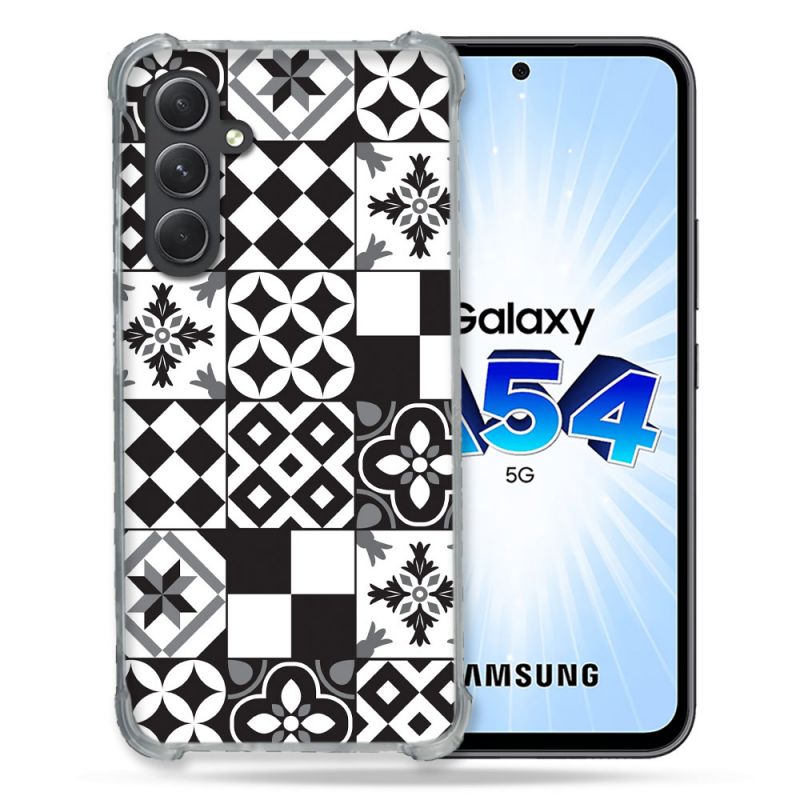 Coque Renforcée En Verre Trempé Pour Samsung Galaxy A54 5G Texture Carreau Ciment Noir