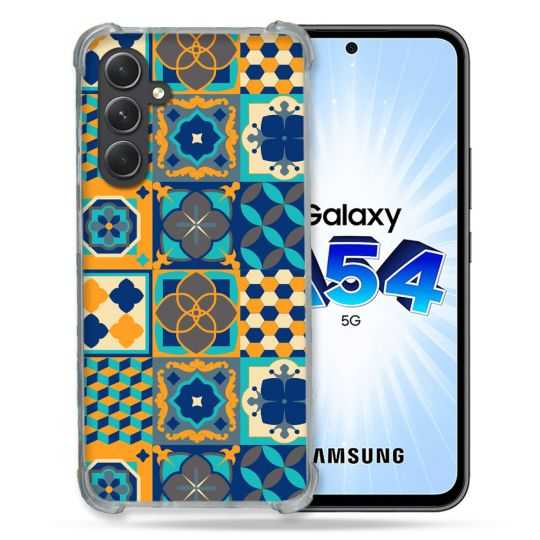 Coque Renforcée En Verre Trempé Pour Samsung Galaxy A54 5G Texture Carreau Ciment Orange