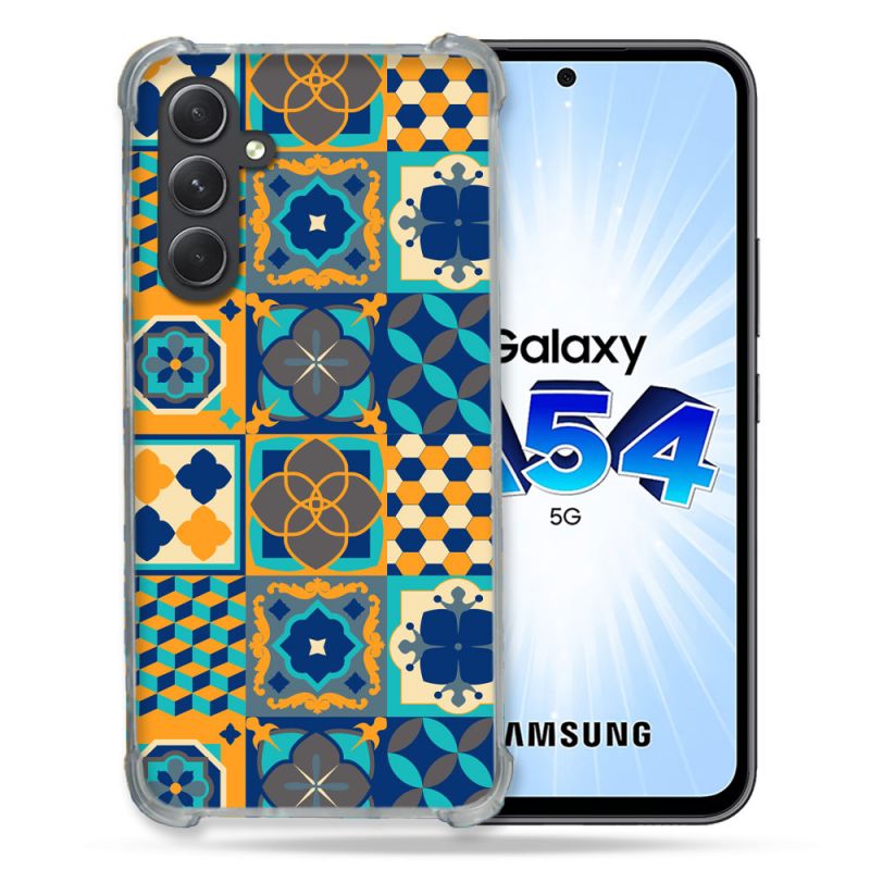 Coque Renforcée En Verre Trempé Pour Samsung Galaxy A54 5G Texture Carreau Ciment Orange