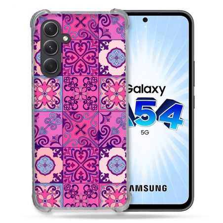 Coque Renforcée En Verre Trempé Pour Samsung Galaxy A54 5G Texture Carreau Ciment Violet
