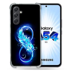 Coque Renforcée En Verre Trempé Pour Samsung Galaxy A54 5G Texture Plume Infini Bleu