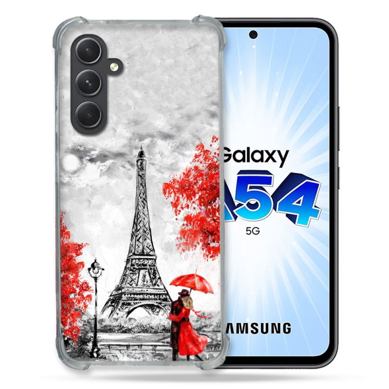 Coque Renforcée En Verre Trempé Pour Samsung Galaxy A54 5G Voyage France Paris Rouge