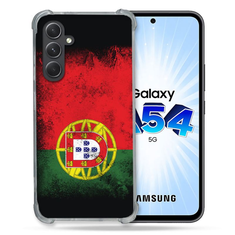Coque Renforcée En Verre Trempé Pour Samsung Galaxy A54 5G Voyage Portugal Drapeau