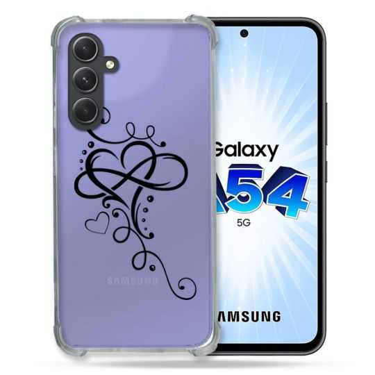 Coque Renforcée En Verre Trempé Transparente Pour Samsung Galaxy A54 5G Cœur infini