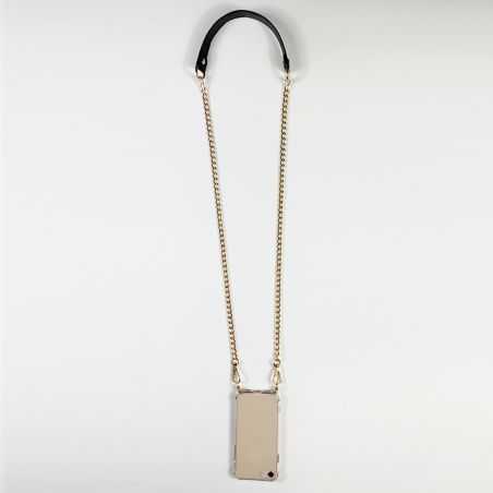 Coque Renforcée En Verre Trempé Transparente Pour Samsung Galaxy A54 5G Lanière / Cordon Chaine et Cuir Noir