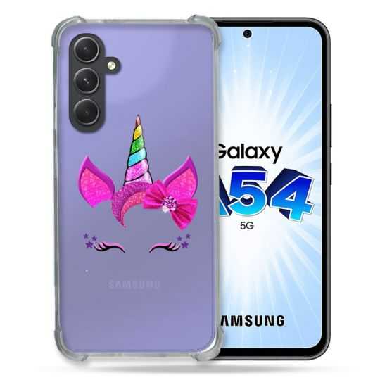 Coque Renforcée En Verre Trempé Transparente Pour Samsung Galaxy A54 5G Licorne Paillette