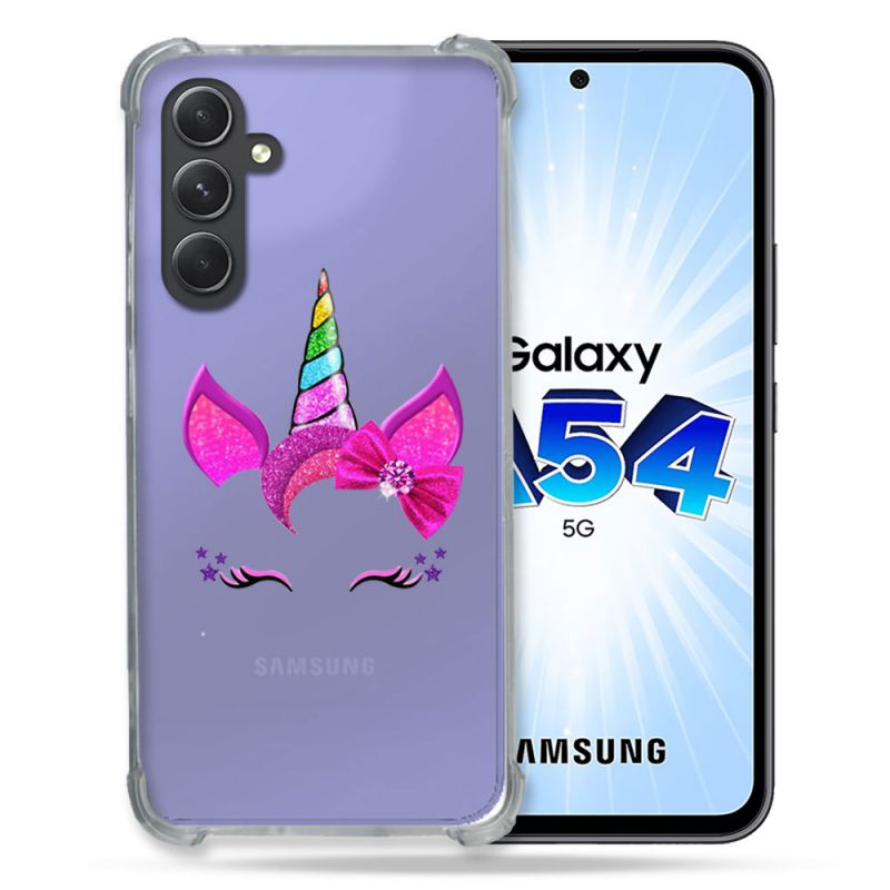 Coque Renforcée En Verre Trempé Transparente Pour Samsung Galaxy A54 5G Licorne Paillette