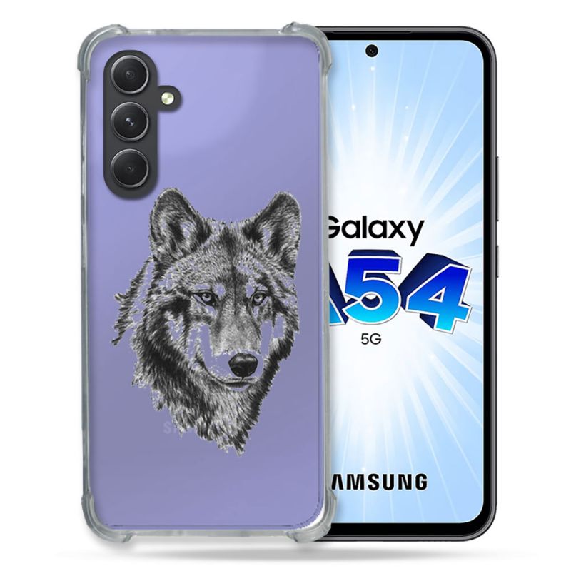 Coque Renforcée En Verre Trempé Transparente Pour Samsung Galaxy A54 5G Loup