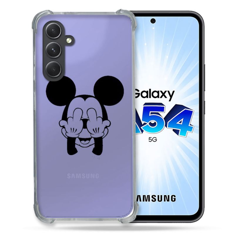 Coque Renforcée En Verre Trempé Transparente Pour Samsung Galaxy A54 5G Mickey doigt