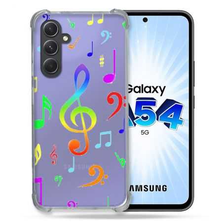 Coque Renforcée En Verre Trempé Transparente Pour Samsung Galaxy A54 5G Note Musique Colore