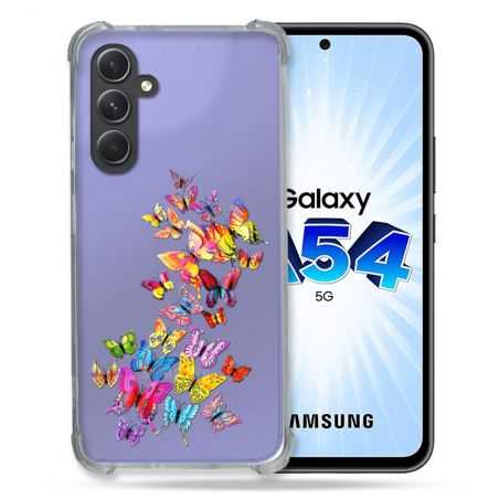 Coque Renforcée En Verre Trempé Transparente Pour Samsung Galaxy A54 5G Papillon Multicolore