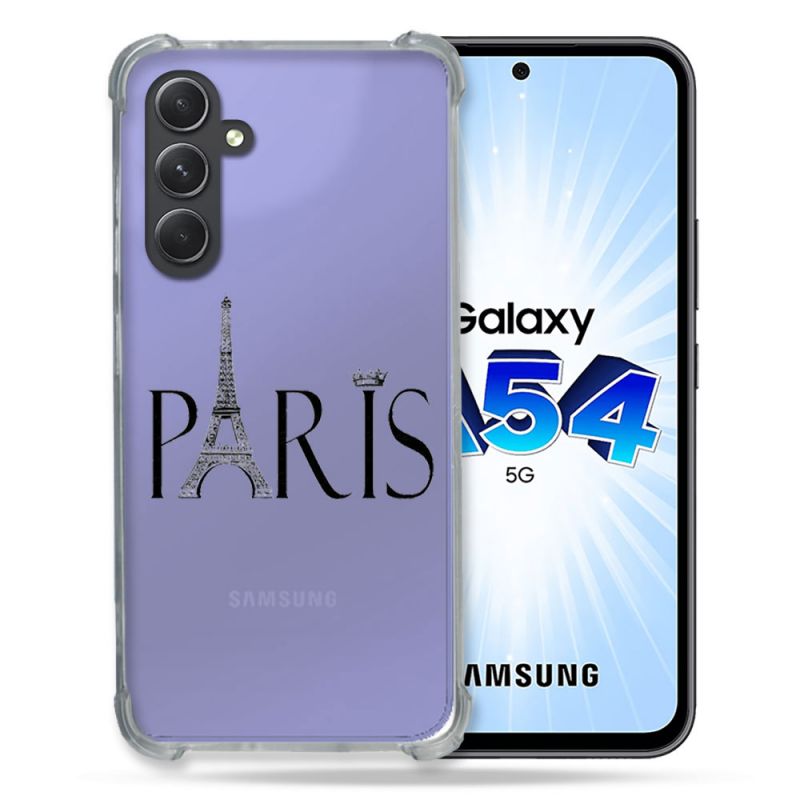 Coque Renforcée En Verre Trempé Transparente Pour Samsung Galaxy A54 5G Paris Noir