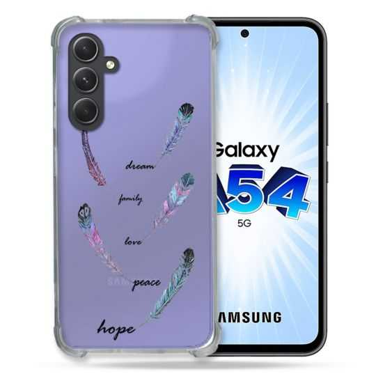 Coque Renforcée En Verre Trempé Transparente Pour Samsung Galaxy A54 5G Plume Couleur