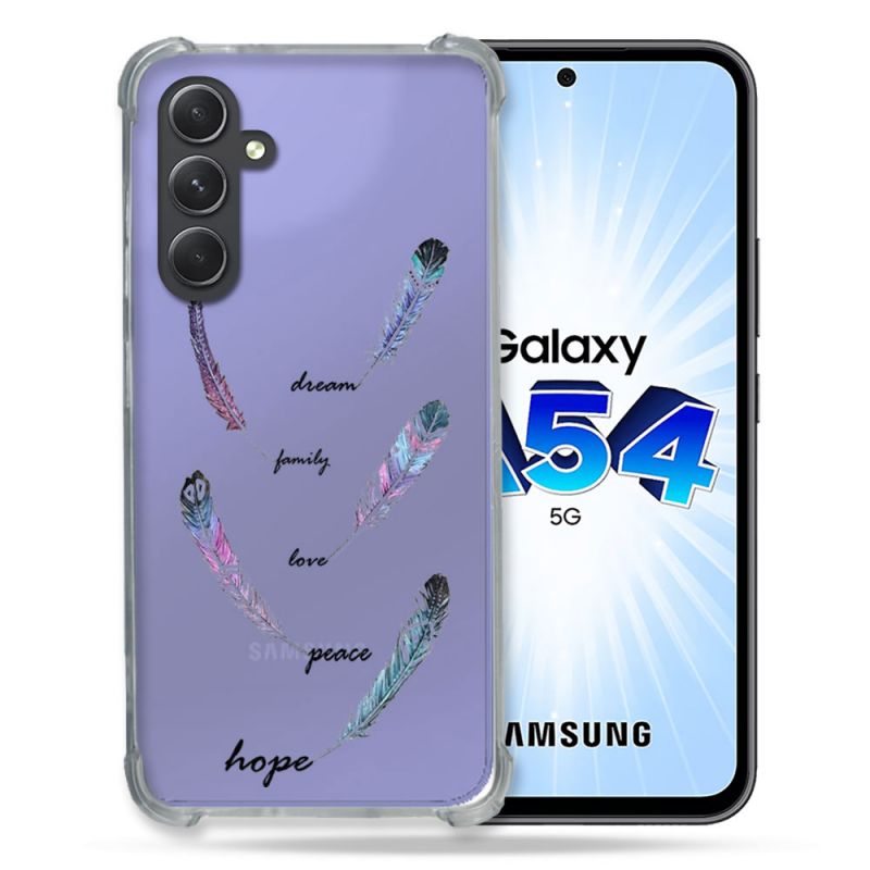 Coque Renforcée En Verre Trempé Transparente Pour Samsung Galaxy A54 5G Plume Couleur