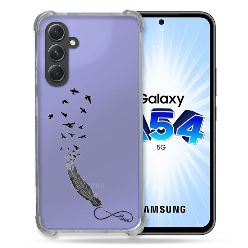 Coque Renforcée En Verre Trempé Transparente Pour Samsung Galaxy A54 5G Plume Infini