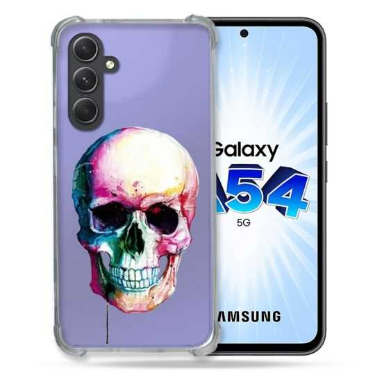 Coque Renforcée En Verre Trempé Transparente Pour Samsung Galaxy A54 5G Skull Head Crane Colore