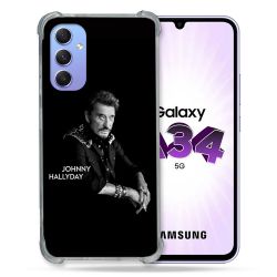 Coque Renforcée En Verre Trempé Pour Samsung Galaxy A34 5G Musique Johnny Hallyday Noir