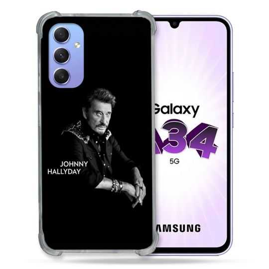 Coque Renforcée En Verre Trempé Pour Samsung Galaxy A34 5G Musique Johnny Hallyday Noir
