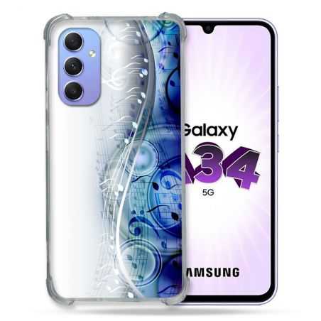 Coque Renforcée En Verre Trempé Pour Samsung Galaxy A34 5G Musique Partition Vague