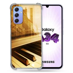 Coque Renforcée En Verre Trempé Pour Samsung Galaxy A34 5G Musique Piano Retro