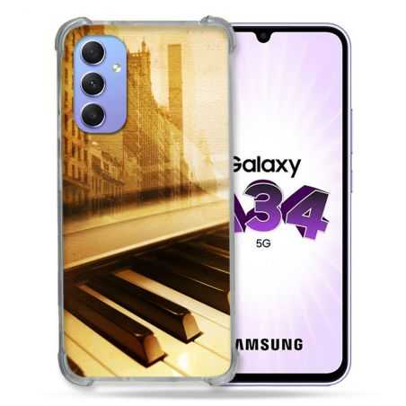 Coque Renforcée En Verre Trempé Pour Samsung Galaxy A34 5G Musique Piano Retro