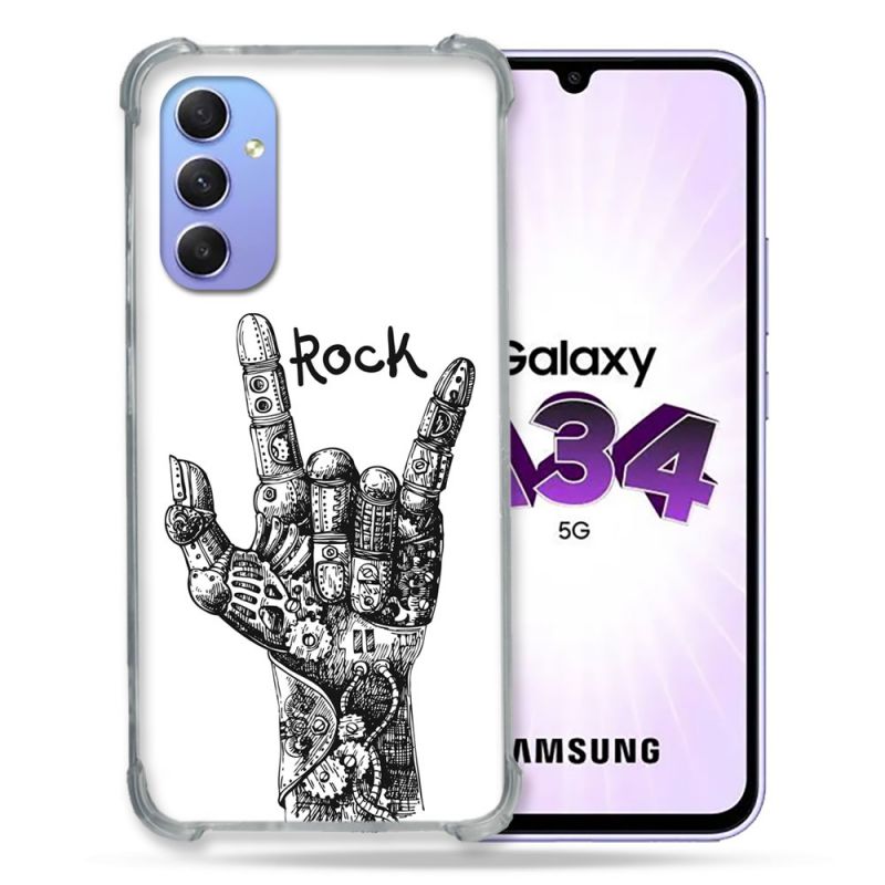 Coque Renforcée En Verre Trempé Pour Samsung Galaxy A34 5G Musique Rock Main