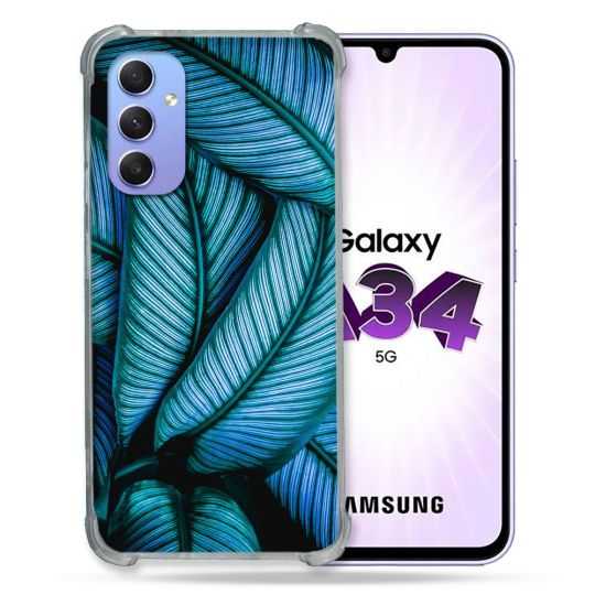 Coque Renforcée En Verre Trempé Pour Samsung Galaxy A34 5G Nature Feuille Palmier