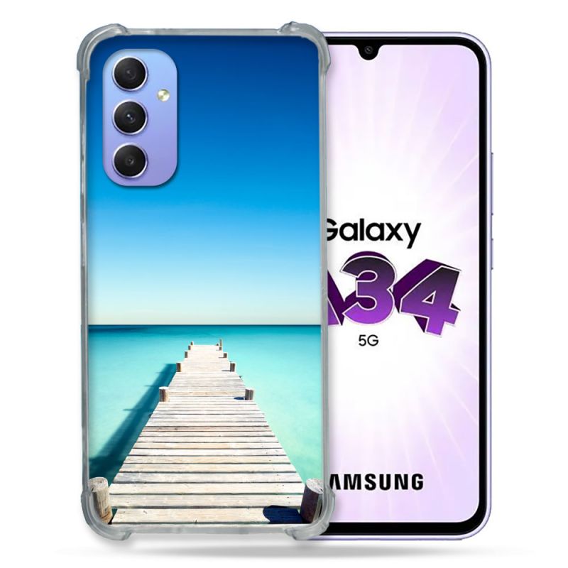 Coque Renforcée En Verre Trempé Pour Samsung Galaxy A34 5G Nature Pont Mer