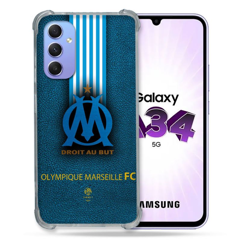 Coque Renforcée En Verre Trempé Pour Samsung Galaxy A34 5G Olympique Marseille OM Bande