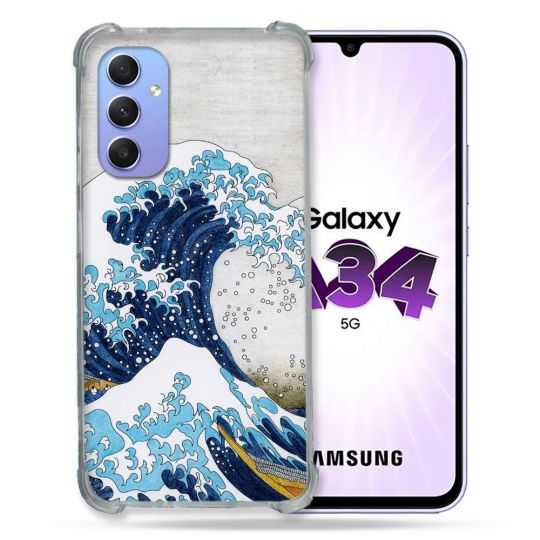 Coque Renforcée En Verre Trempé Pour Samsung Galaxy A34 5G Peinture La Grande Vague