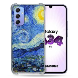 Coque Renforcée En Verre Trempé Pour Samsung Galaxy A34 5G Peinture La nuit étoilée
