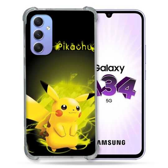 Coque Renforcée En Verre Trempé Pour Samsung Galaxy A34 5G Pokemon Pikachu Eclair