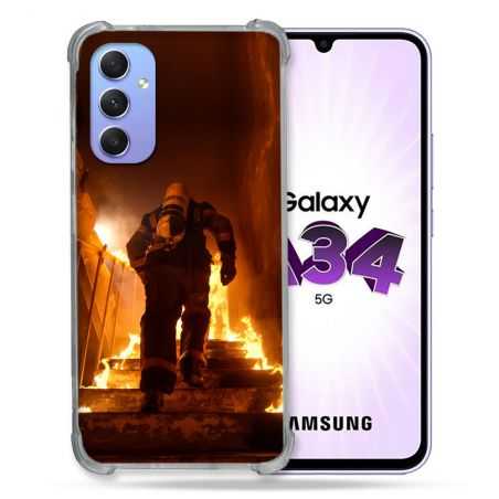 Coque Renforcée En Verre Trempé Pour Samsung Galaxy A34 5G Pompier Escalier