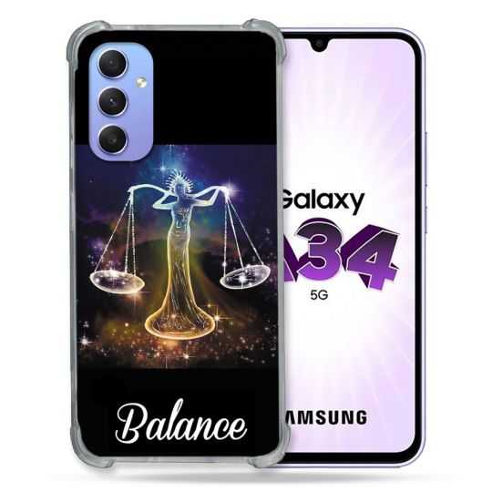 Coque Renforcée En Verre Trempé Pour Samsung Galaxy A34 5G Signe Zodiaque 2 Balance