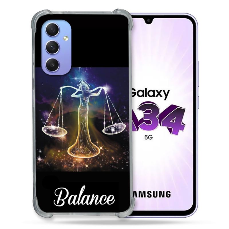 Coque Renforcée En Verre Trempé Pour Samsung Galaxy A34 5G Signe Zodiaque 2 Balance