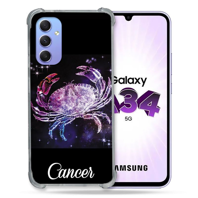 Coque Renforcée En Verre Trempé Pour Samsung Galaxy A34 5G Signe Zodiaque 2 Cancer