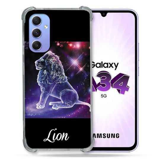 Coque Renforcée En Verre Trempé Pour Samsung Galaxy A34 5G Signe Zodiaque 2 Lion