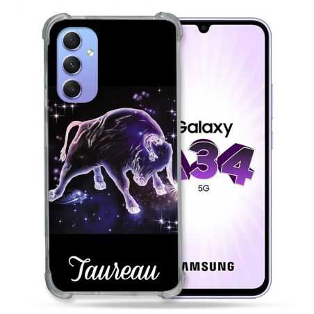 Coque Renforcée En Verre Trempé Pour Samsung Galaxy A34 5G Signe Zodiaque 2 Taureau