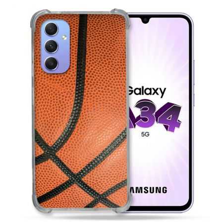 Coque Renforcée En Verre Trempé Pour Samsung Galaxy A34 5G Sport Ballon Basket
