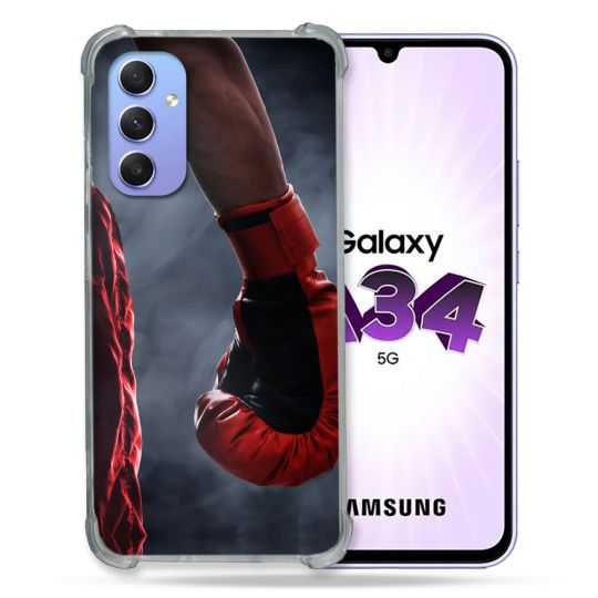 Coque Renforcée En Verre Trempé Pour Samsung Galaxy A34 5G Sport Boxe Gant Rouge