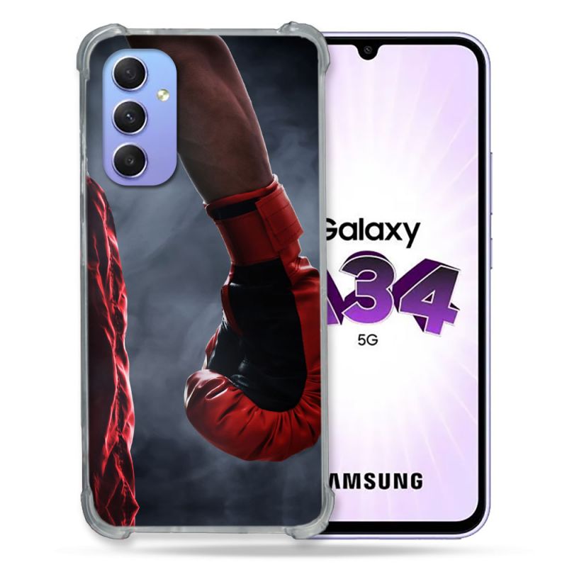 Coque Renforcée En Verre Trempé Pour Samsung Galaxy A34 5G Sport Boxe Gant Rouge