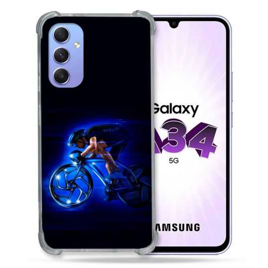 Coque Renforcée En Verre Trempé Pour Samsung Galaxy A34 5G Sport Cyclisme Bleu