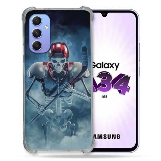 Coque Renforcée En Verre Trempé Pour Samsung Galaxy A34 5G Sport Hockey Squelette