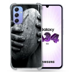 Coque Renforcée En Verre Trempé Pour Samsung Galaxy A34 5G Sport Rugby Ballon Vintage