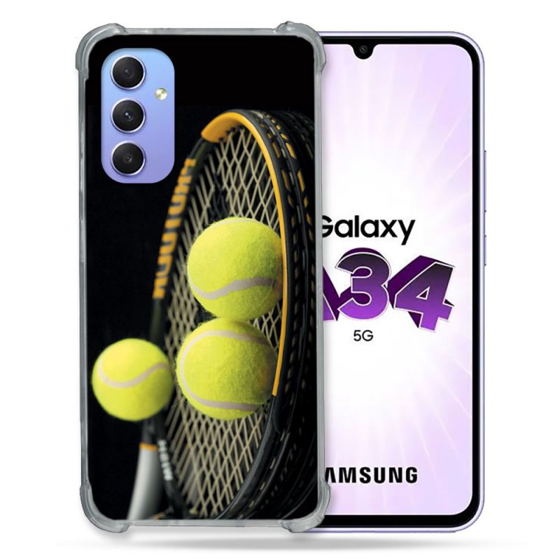 Coque Renforcée En Verre Trempé Pour Samsung Galaxy A34 5G Sport Tennis Balls