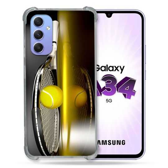 Coque Renforcée En Verre Trempé Pour Samsung Galaxy A34 5G Sport Tennis Reflet